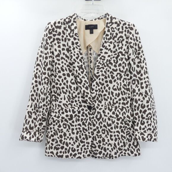 J. Crew Linen Blend Animal Print Blazer Size 2 Brown Tan Office Casual Old Money - Picture 1 of 7